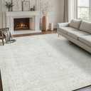 Washable Rugs 5x7 Area Rugs for Living Room,Bedroom,Large Carpets,Ultra Soft Faux Wool Retro Dining Room Rug,Non Slip&Non-Shedding Low Pile Vintage Rugs for Home Office,Concrete Grey