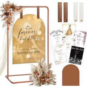 Wedding Sign Holder, Adjustable Welcome to Our Wedding Sign Stand W/Design Bundle & Leather Sign Hanging Straps, Heavy Duty Easel Stand for Sign, Wedding Seating Chart Stand, Easel for Display (Copper)