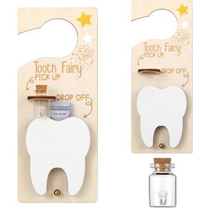 DoubleFill Tooth Fairy Gift Holder Bag Door Hanger Tooth Fairy Kit Stores Lost Teeth Keepsake Box Easter Gift World Oral Health Day Gifts for Lost Teeth Boy Girl(Fresh,Brown)