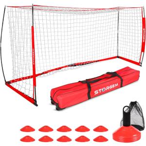 Storgem Soccer Goal,Soccer Net,Soccer Goals for Backyard,with Bow Frame,Collapsible Metal Base and 15 Training Cones 14x7Ft