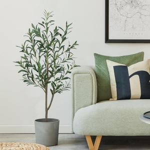 Artificial Olive Tree, 4ft Tall Fake Floor Plant with Plastic Pot for Office and Home Decor, Decorative Artificial Plant for Indoors and Outdoors, All Year Round Decoration