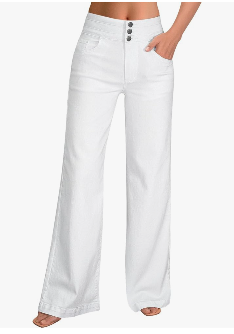 roswear Women's Wide Leg Jeans Casual High Waisted Stretch Baggy Loose Denim Pants Large