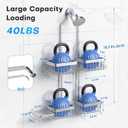 Sewulidon Aluminum Alloy Hanging Shower Caddy for Handheld Shower Heads,Rustproof Hose Shower Organizer 4 Levels Height Adjustable Shower Rack with Hooks,Razor Holder,Soap Holder