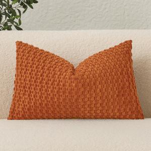 UGASA Fall Velvet 12x20 Inch Lumbar Throw Pillow Cover, Both Sides Corduroy Striped, Soft Solid Decorative Rectangular Cushion Case for Couch/Bedroom/Car, 1 Piece, Orange