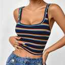 GORGLITTER Women's Colorful Striped Cropped Tank Top Square Neck Sleeveless Slim Tops Summer Trendy 2025 (S)