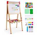 VEVOR Art Easel for Kids, 3-in-1 Wooden Double-Sided Kid's Art Easel with Magnetic Whiteboard, Chalkboard & Paper Roll, Adjustable Standing Drawing Board with Painting Accessories for Boys and Girls