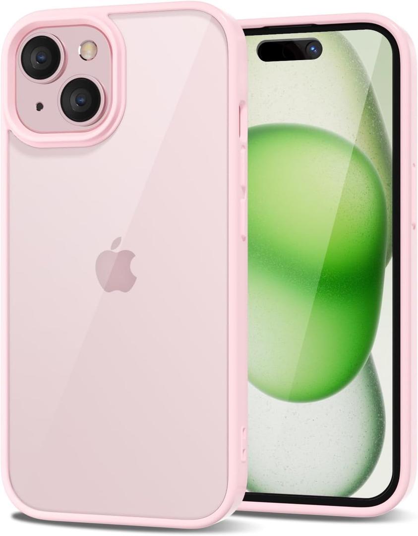 LoeoeL for iPhone 15 Case Clear, Transparent Hybrid 15 Phone Case [Hard Plastic & Soft Silicone Bumper] Acrylic Non Yellowing Thin Slim Protective Cover for Women, Light Pink