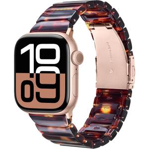 V-MORO Resin Band Compatible with Series 11/10 Apple Watch Bands 41mm/40mm/38mm/42mm Fashion Strap for iWatch Series 9/8/7/6/5/4/3/2/1/SE/SE2 SE3 Lightweight Bracelet Wristband Women Men(Classic Tortoise)