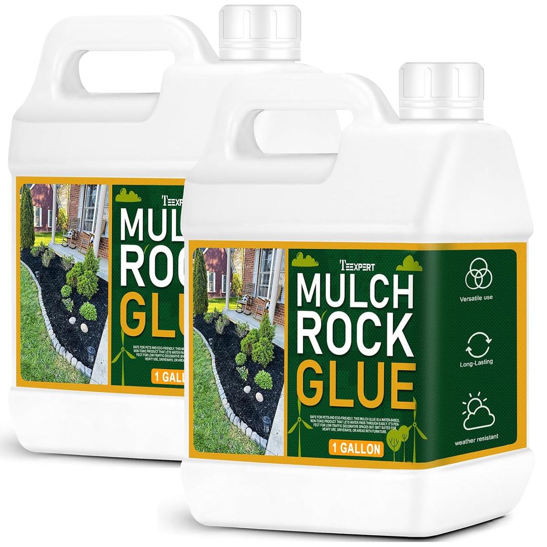 Teexpert Mulch and Rock Glue for Landscaping, 2 Gallon Concentrate Landscape Glue for Rubber Mulch, Wood Chips, Pea Gravel & Small Rocks, Strong Hold, Dries Clear, Covers up to 400 sq ft