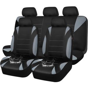CAR PASS Waterproof Car Seat Covers Full Sets, Universal Fit Seat Covers for Cars, EVA Neoprene Seat Cover Set Full Sets, Interior Covers for Auto SUV,Vans,sedans, Trucks,(Black and Gray)