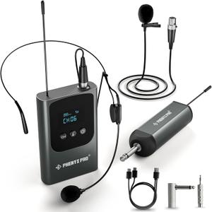Phenyx Pro Single Digital Wireless Microphone System, w/Mini Receiver, Bodypack Transmitter,15 Channels in 900MHz UHF Band, Headset/Lapel Microphone for Karaoke, Singer, Church, Wedding (PDP11B)