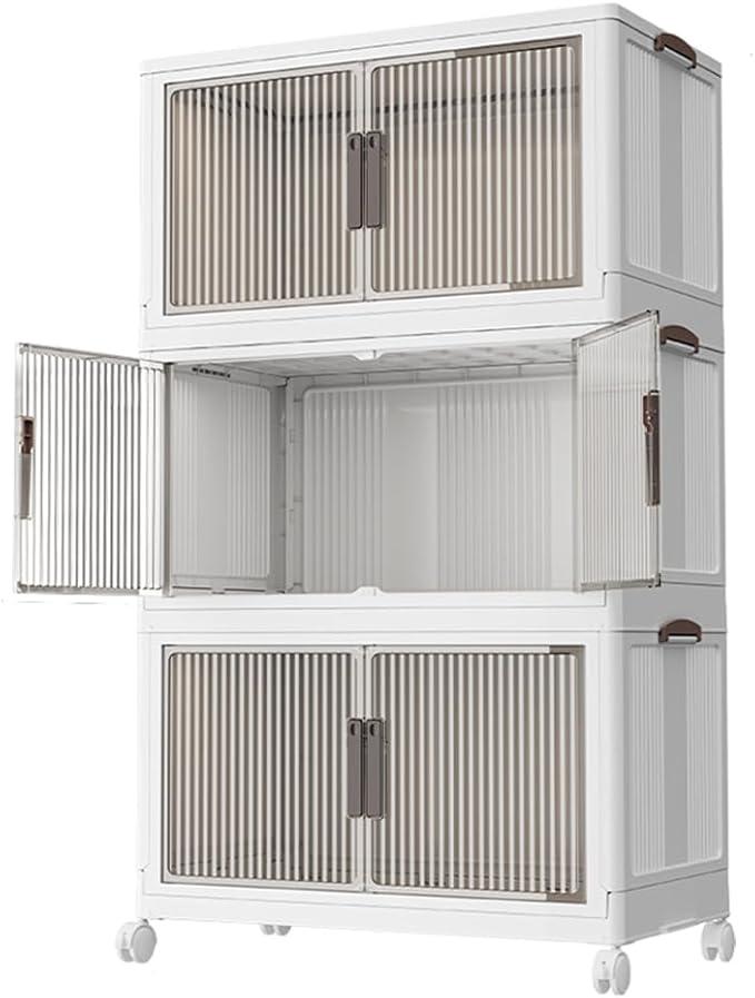 Wellgolife Storage Boxes with Lids Large, Plastic Storage Boxes with Wheels with Handles, Stackable Organiser, Storage Bins for Bedroom/Living Room/Hallway/Office