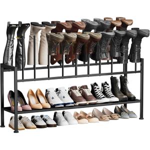 DIMJ Boot Rack 3-Tier - Black Metal Boot Storage Rack for Tall Boots Organizer Tall Boots, Multiuse Shoe Rack for Boots, Sneakers, High-Heel, Entryway, Fit for 10 Pairs, Black