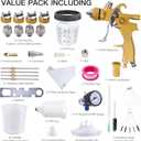 HVLP Spray Gun with 10Pcs 600ML Disposable Paint Cups, 4 Nozzles,1.4/1.7/2.0/2.5mm, Automotive Gravity Feed Paint Spray Gun Kit with Air Compressor Regulator for Auto (Gold)