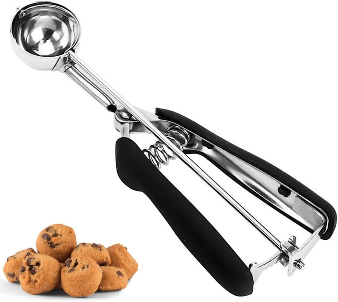 Cookie Scoop, Ice Cream Scoop, 1Tbsp/15 ml/0.5oz Cookie Scoops for Baking, 18/8 Stainless Steel Cookie Scooper for Baking, Ice Cream Scooper with Trigger Release, Cookie Dough Scoop with Non-slip Grip (Black)