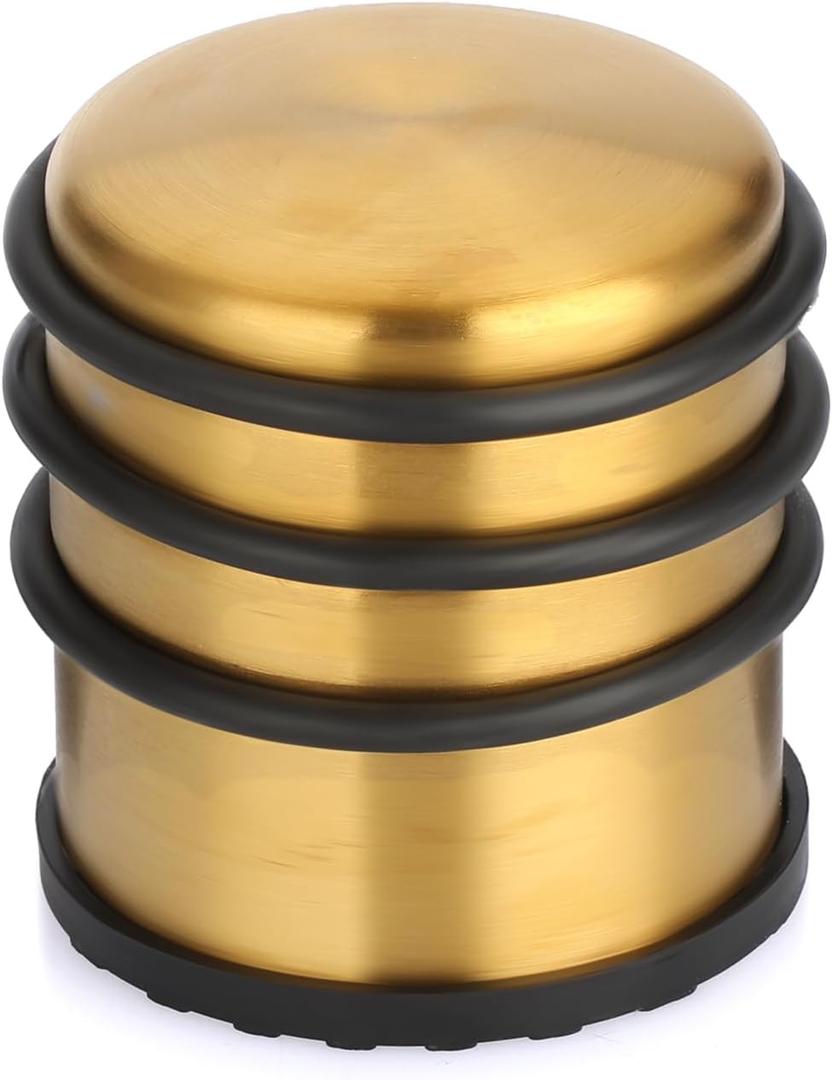 Sumnacon Heavy Duty Floor Door Stopper No Drill - Durability Stainless Steel Door Stop with Anti-Skid Rubber - Contemporary Safety Doorstop for Home Office Commercial Industrial,Gold (3X3.1Inch)