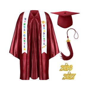 Foaincore 2026 Year Preschool and Kindergarten Graduation Gown Cap Tassel Set with 2026 Charm Printed Stole Grad Gift(27,Vermillion Red) (White, XL)