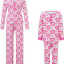 Multitrust Mommy and Me Valentines Pjs Matching Sets Long Sleeve Shirt Tops and Pants Mama and Me Pajamas Set Sleepwear (3-4T, Pink)