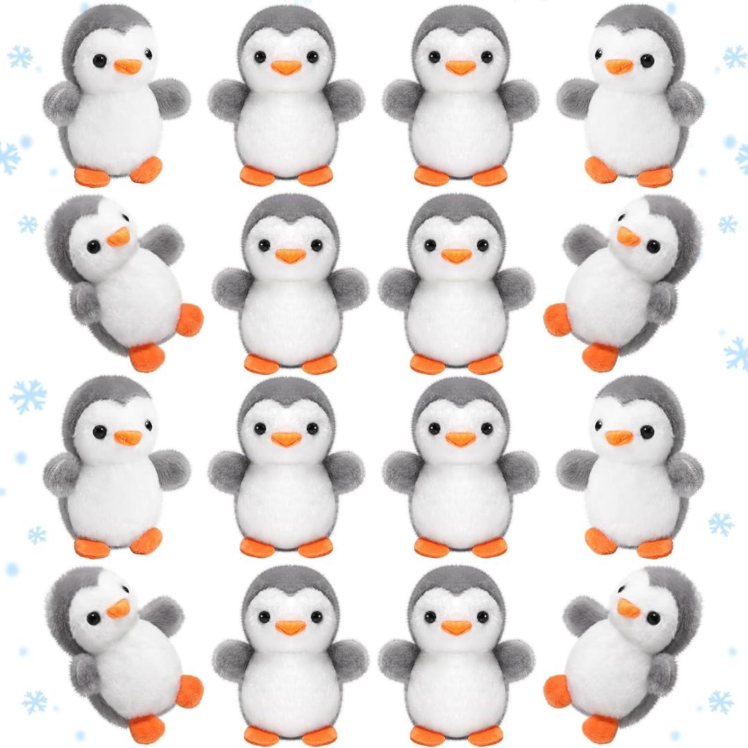 Skylety 8 Pcs 4 Inch Mini Penguin Stuffed Animal Bulk Penguin Plush Keychains for Birthday Xmas Party Favor Gifts (Grey)
