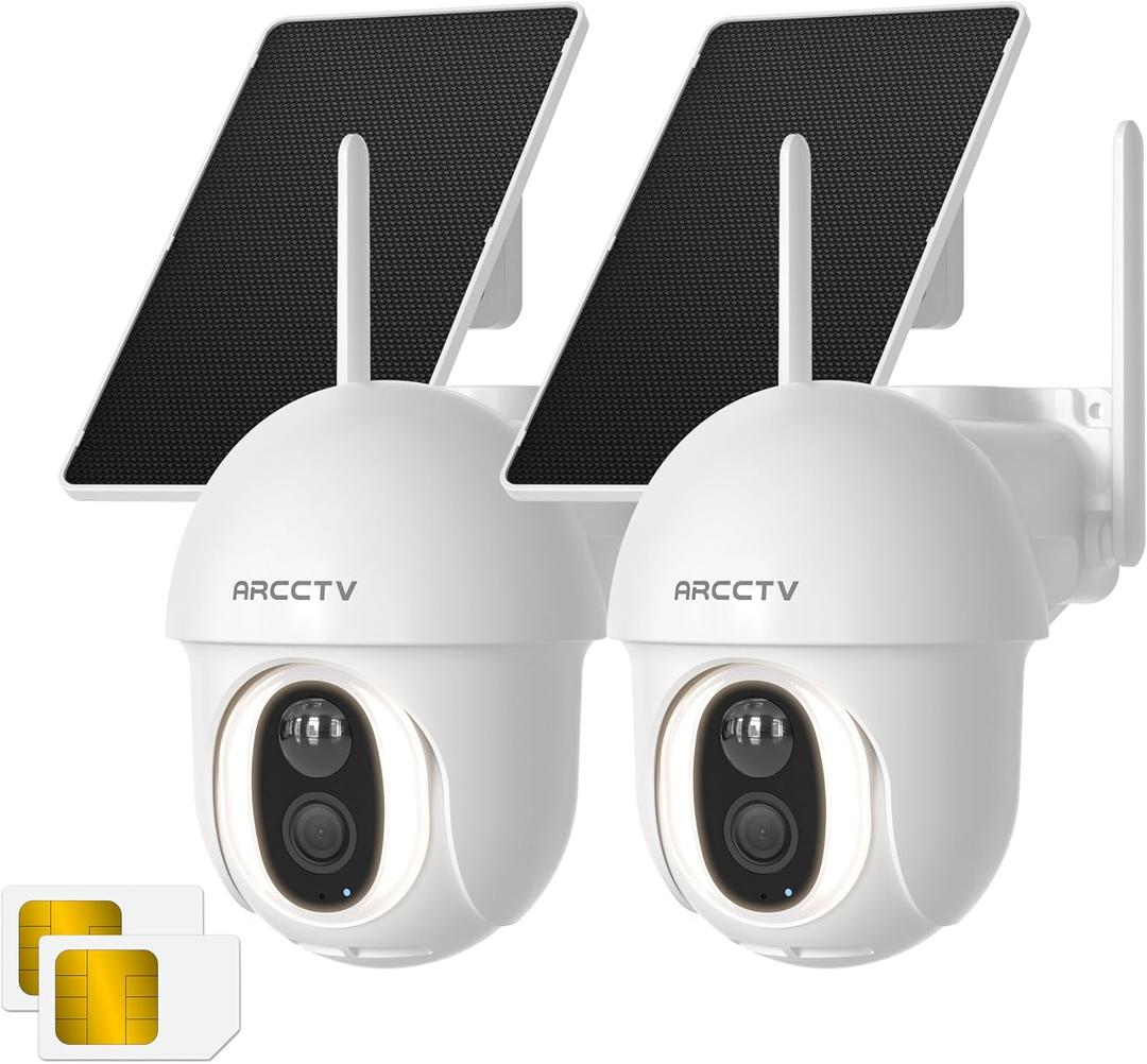 ARCCTV 4G LTE Cellular Security Camera Outdoor, Wireless Solar Powered, no WiFi, SIM Card Included, 4MP Color Night Vision, 360 Pan-Tilt, Local/Cloud Storage