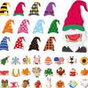 Thyle 37 Pcs Interchangeable Wooden Gnome Decor DIY Summer Tiered Tray Decoration with Magnet Pieces Welcome Sign for Spring Door Decorations