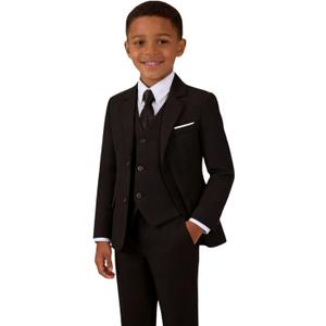 Toddler Boys Suit Kids Formal Dresswear Slim Fit Suits Tuxedo Prom Wedding (Black), 5T