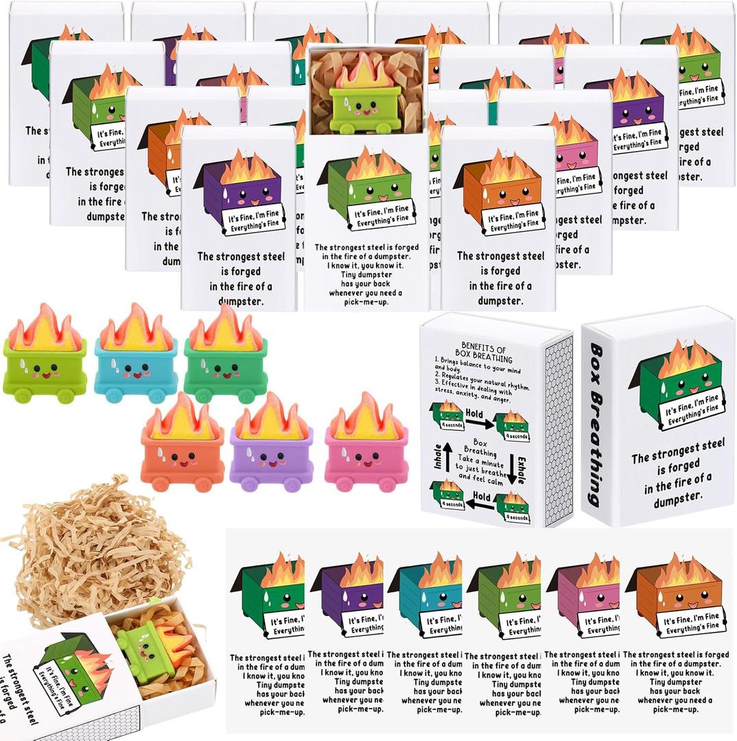 Realspring 24 Sets Dumpster Ornament Funny Office Gift for Employee Classic Dumpster Desk Accessories with Inspirational Cards Box for Employee Appreciation Day Coworker Teacher Nurse Team