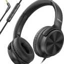 Cowyawn Over Ear Headphones Wired, 3.5mm Foldable Wired Headphones with Microphone, Volume Control, HD Stereo Sound, Lightweight Headphones for Adult/Teens/Chromebooks/Laptop/Computer/Tablets, Black