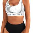 BMJL Women's High Waisted Bikini Sets Sporty Two Piece Swimsuits Color Block Cheeky High Cut Bathing Suits (M)