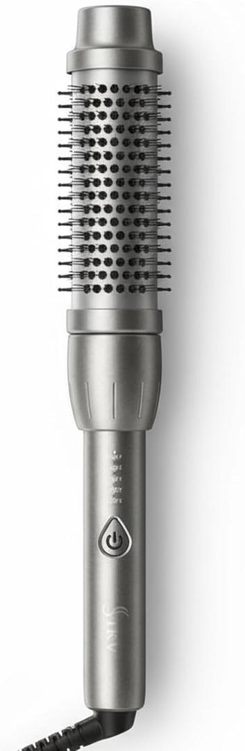 IKV Thermal Brush for Blowout Look, 1.5 Inch Blowout Curling Brush for Hair Straightening, Heated Round Brush with Dual Voltage, 2 in 1 Hair Straightener and Curler, Travel-Friendly Styling Tool