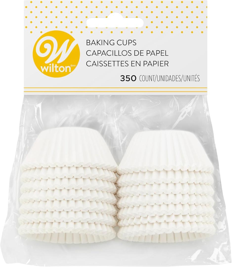 Wilton Mini Baking Cups - Use Mini Baking Liners for Baking Cupcakes or Muffins, Ideal for Holiday Candy and Nuts Too, White, 1.25-Inch Diameter, 350-Count