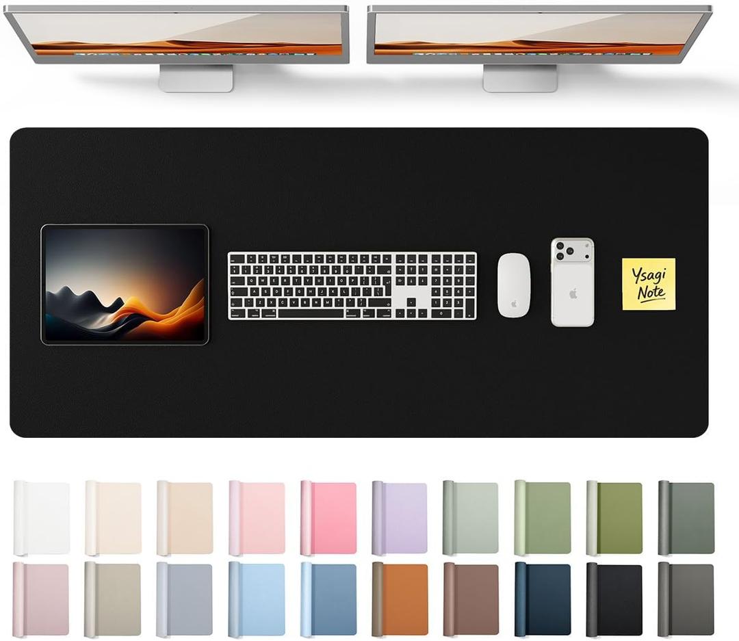 YSAGi Leather Desk Protector, Office Mat, Large Mouse Mat, Non-Slip PU Leather Blotter, Laptop Pad, Waterproof Writing Pad for Office and Home (Black, 47" x 17")