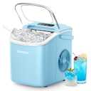 EUHOMY Countertop Ice Maker Machine with Handle, 26lbs Per Day, 9 Ice Cubes Ready in 6 Minutes, Automatic Cleaning Portable Ice Maker with Basket and Spoon, for Home,
