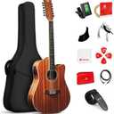 Vangoa 12 String Guitar Acoustic Electric, Upgraded Guitar 12 Strings Bundle for Beginner Intermediate Adults Teens, Guitarra de 12 Cuerdas, Sapele Body Bone Nut, Brown Glossy