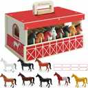 Wooden Horse Stable Playset, 8pcs Horse Toys with Take-along Horse Stable and Name Sticker, Farm Animals Toys for Kids 3-5, Toy Horses for Girls 6-12, Gift for Boys Girls Birthday Christmas