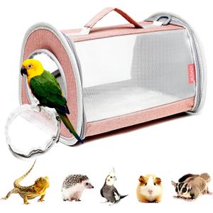 Guinea Pig Carrier Travel Small Animal Bag Lizard Bird Rabbit Cage Squirrel Breathable Bag Portable Hamster Pet Hangbag (Small, Pink)