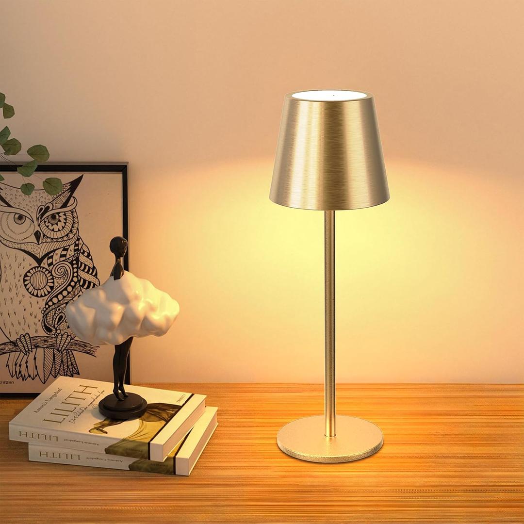 JACKYLED Cordless Table Lamps Rechargeable, 3 Adjustable Height, 5000mAh Battery Operated, 3 Colors Smooth Dimming, Portable LED Waterproof Table Lamp for Dining, Bedroom, Outdoor-Gold
