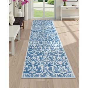 Morebes Washable 2x6 Bathroom Runner Rug, Floral Rug Runners for Hallways 6 Feet Non Slip Vintage Kitchen Runner Rug, Soft Low Pile Floor Carpet for Laundry Room Bedroom, Light Blue