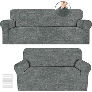 URBANLIFE Stretch Sofa Covers & Loveseat Couch Covers for Living Room Slipcover Set, 2-Pieces Machine Washable Couch Cover, Gray