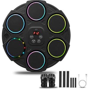 Music Boxing Machine for Adults, Wall Mounted Punching Trainer with Gloves, Wall Punching Machine with 12 Modes & Speeds, USB Charging Cable, LED Display Screen for Home Gym Workout, 16.3 x 16.9 x 2.8"