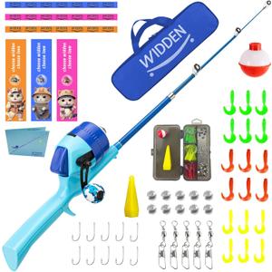 Kids Fishing Pole, Telescopic Fishing Rod, Toddler Collapsible Fishing Rod and Reel Combo with Tackle Box, Fishing Line, Bobber, and Soft Lures for Boy, Girl, Youth, Beginner, Over 4 Years Old (blue)