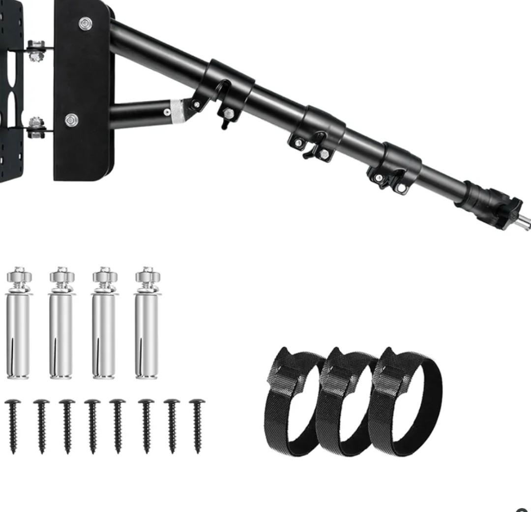 EMART Ring Light Wall Mount Boom Arm, Adjustable 42in/106cm Mounted Overhead Stand, 180°Rotation Heavy Duty Triangle Bracket Mounting Bar for Camera, Photography Lighting, Barber Led Lamp