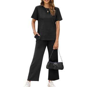 XIEERDUO Women's 2 Piece Lounge Set Fashion Travel Outfits Vacation Tracksuit Comfy Wide Leg Airport Loungewear S-3XL