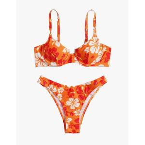 WDIRARA Women's Floral Print Underwire Bikini Swimsuit 2 Piece Bathing Suits Swimwear Large