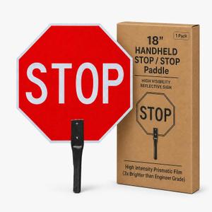OLANZU Crossing Guard Hand Held Stop Sign with Handle, 18x18", Reflective, Stop-Stop | 1 Pack