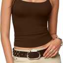 MANGOPOP Womens Camisole Tank Tops Square Neck Spaghetti Strap Cami Double Lined Sleeveless Crop Top Sexy Shirts (Brown, L)