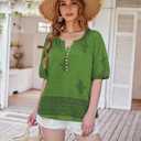 Unixseque Womens Summer Tops V Neck Short Sleeve Blouses Casual Button Down Shirts Floral Boho Clothing Trendy 2026 (L)
