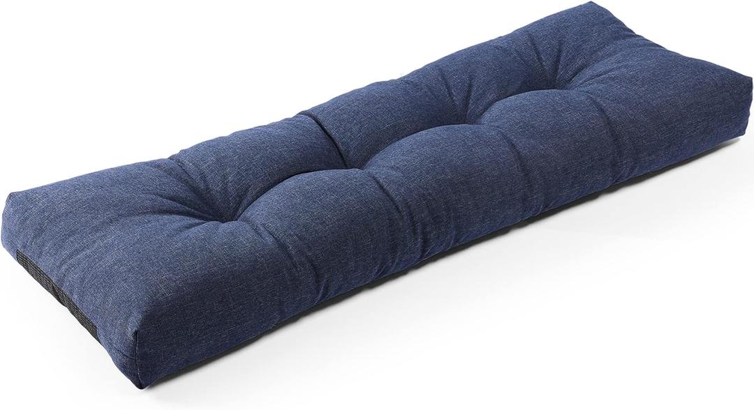 SUNROX LokGrip Non Slip Tufted Memory Foam Bench Cushion, FadeShield Water Resistant Durable Thicken Outdoor/Indoor Bench Seat Pads 59x16x4 inch, Heather Indigo