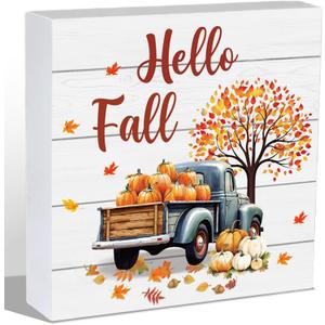 2 x Fall Decorations for Home Fall Decor Autumn Wooden Sign 5.9 x 5.9 Inch, 5.9 x 5.9 x 1.18 inches