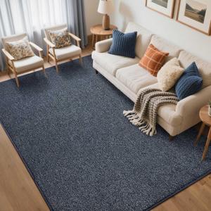 FinRec Low Pile 5x7 Washable Area Rugs for Bedroom Living Room, Thin Rug Solid Color, Non-Slip Carpet Indoor for Home Decor (Navy Blue/White)